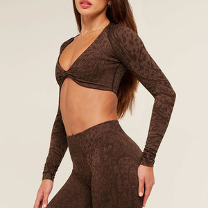 Soutien-gorge de sport athlétique pour femme, coupe ajustée, sans manches, col en V, séchage rapide, en coton tricoté et élasthanne - Product Image 3
