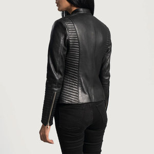 Chaqueta de cuero sintético negra para mujer, estilo motero, corte ajustado, cierre de cremallera, cuello clásico, duradera, estilo urbano - Product Image 5