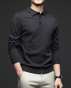 Pull en maille polyester/coton pour homme, léger et respirant, service OEM, couleur unie, col à revers, manches longues, couche de base décontractée pour le printemps - Product Image 1