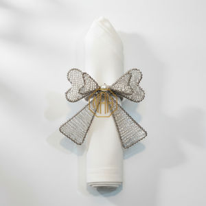 Anillos de Servilleta de Malla Metálica Hechos a Mano con Cuentas Navideñas Brillantes de Diferentes Formas para Decoración de Mesa y Fiestas - Product Image 1