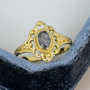 S925 Sterling <b>Silver</b> Bezel Set Natural Labradorite Vintage <b>Ring</b> Oval Cut Gemstone Yellow Gold Plated Ornate <b>Band</b> Engagement <b>Ring</b> - Product Image 1