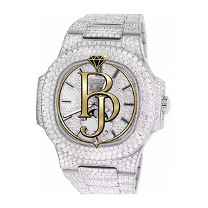 Montre-bracelet analogique à quartz carrée de luxe Briva sertie de diamants, avec calendrier, phases de lune, bracelet en acier inoxydable, verre résistant à l'eau 10 bars - Product Image 1