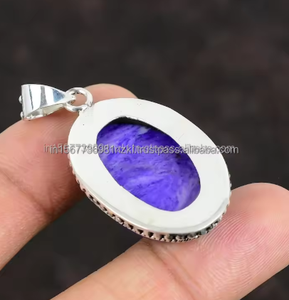 Pendentif Charoite violet 925 argent Sterling pierre précieuse naturelle grand pendentif bijoux faits à la main forme ovale pendentif cadeau pour noël - Product Image 5