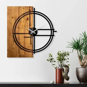 Minimalist Wooden <b>Wall</b> Clock Abstract Geometric Design Circular Hanging Decorative Art Piece - Product Image 4