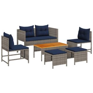 Juego de sofás de jardín de ratán sintético gris y azul marino de 6 piezas - Product Image 1