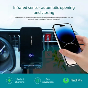 Support magnétique de voiture à charge rapide sans fil 15W avec capteur automatique et traqueur anti-perte pour smartphones et navigation automobile - Product Image 2