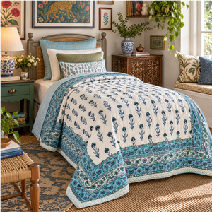 Couette en coton Jaipur imprimée à la main, motif floral coloré, réversible, pour lit simple, style bohème vintage, écologique, 300 fils/cm², pour la maison - Product Image 5