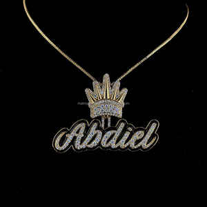 Haute qualité Hip Hop bijoux nom personnalisé pendentif glacé lettre couronne Bali Moissanite noir émail lettres cursives pendentif - Product Image 5