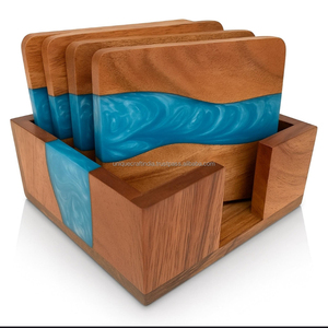 Customizable Modern Eco-Friendly Mango Wood Epoxy Resin Coasters Promotional Square Tea Coffee Cup Mat Christmas <b>Wine</b> Pad - Product Image 1