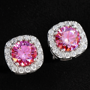 Luxury 925 Silver <b>Stud</b> <b>Earrings</b> With Pink Zircon Center And Diamond Halo For Women Everyday Wear - Product Image 6