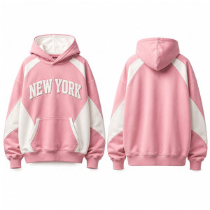 <b>Pink</b> Unisex Hooded Sweatshirt With New York Print Raglan Sleeve Oversized Casual Design Front Pocket Autumn Wear - Product Image 1