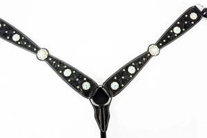 Premium Quality Equestrian Western Breastplate Carved Glittering Leather Stainless Steel Halter Headstall Fancy <b>Stitching</b> Riding - Product Image 6