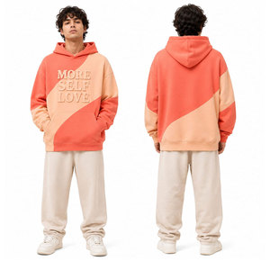 Sudadera con Capucha Unisex, Diseño Color Block, Estampado en Relieve 'More Self Love', Felpa Francesa, Estilo Casual Holgado para Otoño - Product Image 6