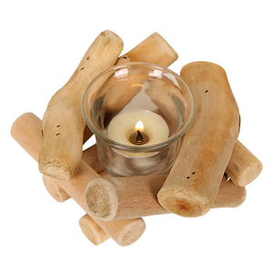 Support de bougie en bois flotté de style pastoral, ornements en verre pour la décoration de la maison, du bureau et du bureau, idéal pour Noël festif - Product Image 1