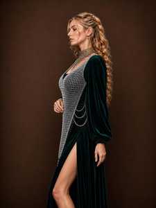 Silver Plated Aluminium Chainmail Armor <b>Dress</b> with Ankh Pendant Religious Theme Antique Modern Wedding Fashion Wear - Product Image 2