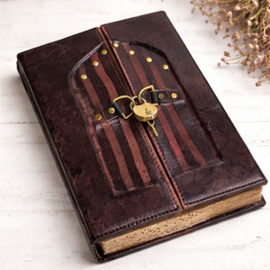 Antique Handmade Hardcover Leather Door Journal <b>Lock</b> Key Vintage Style Unique <b>Diary</b> Genuine Leather Writing Notebook Graduation - Product Image 3