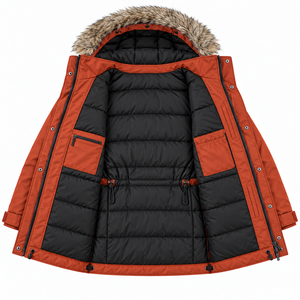 OEM Custom <b>Mens</b> Insulated Parka Jacket Faux <b>Fur</b> <b>Hood</b> Waterproof Four Pocket Winter <b>Coat</b> Private Label - Product Image 4