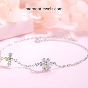 925 Sterling <b>Silver</b> Daisy Flower Link <b>Bracelet</b> <b>Adjustable</b> Chain <b>Bracelet</b> for Women Gift Party Jewelry - Product Image 2