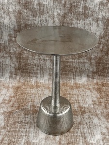 Contemporary Cast Aluminum <b>Bar</b> <b>Table</b> Ribbed Pedestal Base Wide Round Top Strong Stability Refined Minimal Luxe Accent - Product Image 3