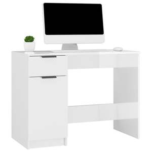 Bureau d'ordinateur rectangulaire en bois d'ingénierie blanc brillant - Product Image 5