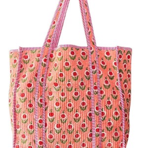 Handmade Indian Summer Floral Cotton Tote <b>Bag</b> Quilted <b>Boho</b> Open Closure Reusable Shoulder <b>Bag</b> Everyday Market <b>Bag</b> - Product Image 3