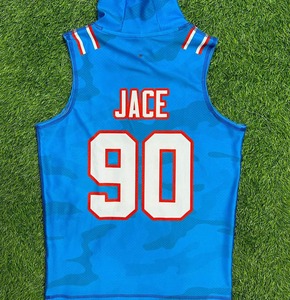 Ensemble de maillot de basket Grizzly Gang, débardeur à capuche sans manches et short imprimé 100% polyester, logo ours bleu, pour adultes unisexe - Product Image 5