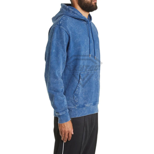 Hoodie Homme Bleu Délavé Personnalisé en Coton Streetwear Oversize Épaules Tombantes Vierge Molleton Lourd Vintage Fabricant - Product Image 4