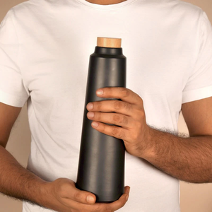 Double <b>Baked</b> Black Handmade Terracotta Eco-Friendly Large Capacity Container-800ml Cork Wooden Lid (Natural Texture No - Product Image 2