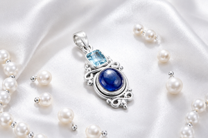 Art Palace - Colgante de Plata 925 con Zafiro y Topacio Azul Corte Esmeralda, Diseño Clásico Solitario, Unisex, para Uso Diario - Product Image 2