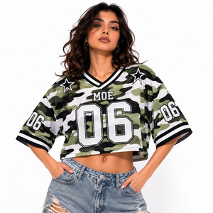 Trendy <b>Hip</b> Hop Unisex Boxy Oversized Crop Top Customizable Camo Forest Print American Football Jersey Retro Activewear Varsity - Product Image 1
