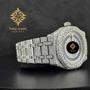 Reloj Mecánico Iced Dial con Fase Lunar, Calendario Perpetuo, Brazalete de Acero Inoxidable con Moissanita, Cristal de Zafiro, Lujoso y Formal - Product Image 2