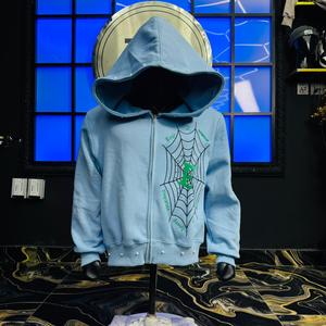 Sudadera con capucha y cremallera completa, personalizada con parches de chenilla de araña y bordado de letras, lavado ácido, de invierno, 100% algodón polar - Product Image 4