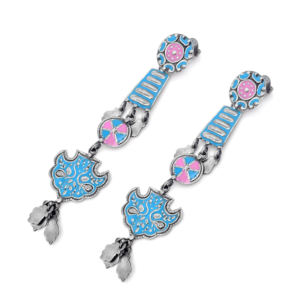 Boucles d'oreilles pendantes géométriques en argent sterling 925 avec serti clos et émail bleu/rose pour femme, collection Silver Mountain, référence SKU7555, idéales pour un anniversaire - Product Image 2