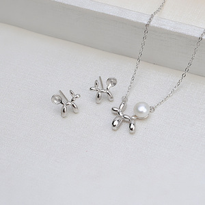 Pendientes Colgantes de Plata S925 con Diseño de Perro Globo, Personalizados, con Perlas, Accesorios DIY, Estilo Moderno - Product Image 1