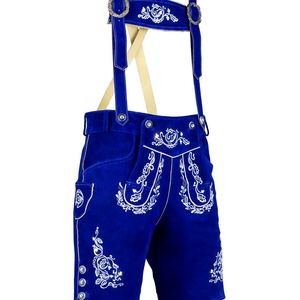 Lederhosen classiques bavaroises bleues brodées pour hommes, tissu en laine, vêtements de festival, tailles européennes 46 à 60 - Product Image 1