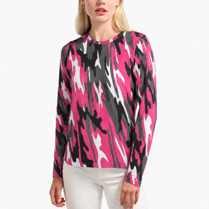 Camiseta de Manga Larga con Estampado de Camuflaje para Mujer, Cuello Redondo, Estilo Casual, Ajustada, Ropa de Moda Urbana - Product Image 1