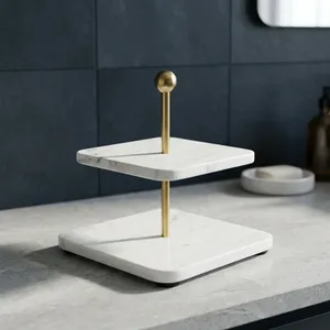 <b>Marble</b> Double Tier <b>Cake</b> <b>Stand</b> Square Dessert Display Rack Wedding Table Serving Decor - Product Image 4