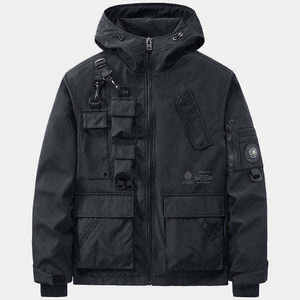 High Quality Waterproof Men's <b>Techwear</b> <b>Jacket</b> Tactical Streetwear Multi-Pocket Cyberpunk Cargo Hooded Windbreaker Utility Coat - Product Image 2