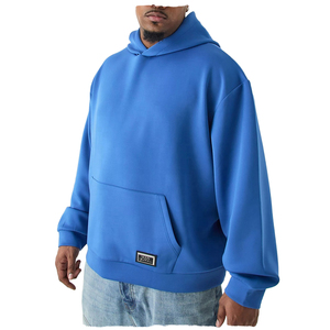 Sweat à capuche bleu oversize pour homme, 100 % coton biologique, molleton épais, poche kangourou, style streetwear décontracté, coupe ample - Product Image 3