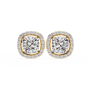 Boucles d'oreilles uniques en or 14K avec diamants de laboratoire taille coussin E VS 1 ct chacun et diamants ronds, certifiées IGI, idéales pour cadeau, fête et anniversaire - Product Image 1