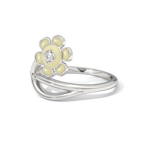 Anillo de Plata de Ley 925 con Flor de Margarita y Diamante Natural para Mujer |   Anillo Floral Minimalista con Pétalos Esmaltados |   Regalo de Joyería Fina - Product Image 3