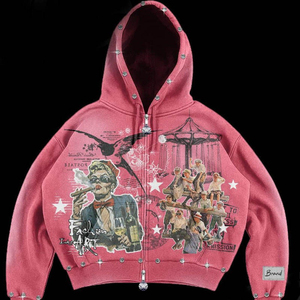 Sweat à capuche unisexe personnalisé avec logo en strass, en polaire, zippé, coupe oversize, anti-boulochage, 100 % coton, style Hip Hop, pour l'hiver - Product Image 6