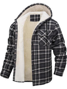 Custom Logo Men Quilted Plaid Checkered Cotton <b>Jacket</b> Full Zip Sherpa Fleece Lined Hooded <b>Flannel</b> Shirts Winter <b>Jackets</b> - Product Image 3