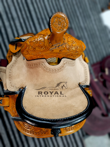 ROYAL INTERNATIONAL High Quality Barrel Racing Leather Western Saddle Fiber <b>Glass</b> <b>Tree</b> Stainless Steel Hardware for Best Price - Product Image 5