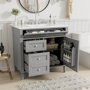 Mobile bagno moderno da 36 pollici con lavabo integrato, 2 cassetti e cassetto a ribalta, mobiletto contenitore per bagno con lavabo singolo - Product Image 3