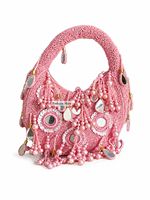 Sac à main demi-lune rose perlé pour femme, style bohème, avec miroir décoratif, idéal pour les fêtes et mariages