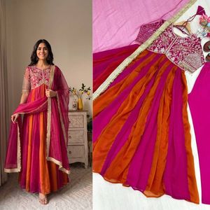 Pure Moss Silk Embroidered Gown With Dupatta And Bottom Full <b>Stitched</b> <b>Party</b> Wear Set - Product Image 6