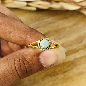 Modern Style Romantic Larimar <b>Ring</b> Boho Brass <b>Rings</b> For Women 18k Gold Plated <b>Dainty</b> Floral Halo Jewelry For Wholesale/OEM/ODM - Product Image 6