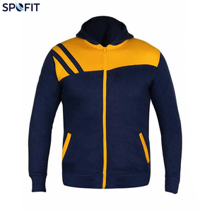 Survêtement unisexe décontracté léger à capuche en molleton lavé, coupe ajustée, manches longues, bleu et jaune, pour le sport, le jogging et la course à pied - Product Image 4
