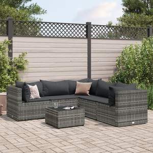 Ensemble de salon de patio en poly rotin gris de 6 pièces avec coussins meubles de patio d'extérieur - Product Image 1